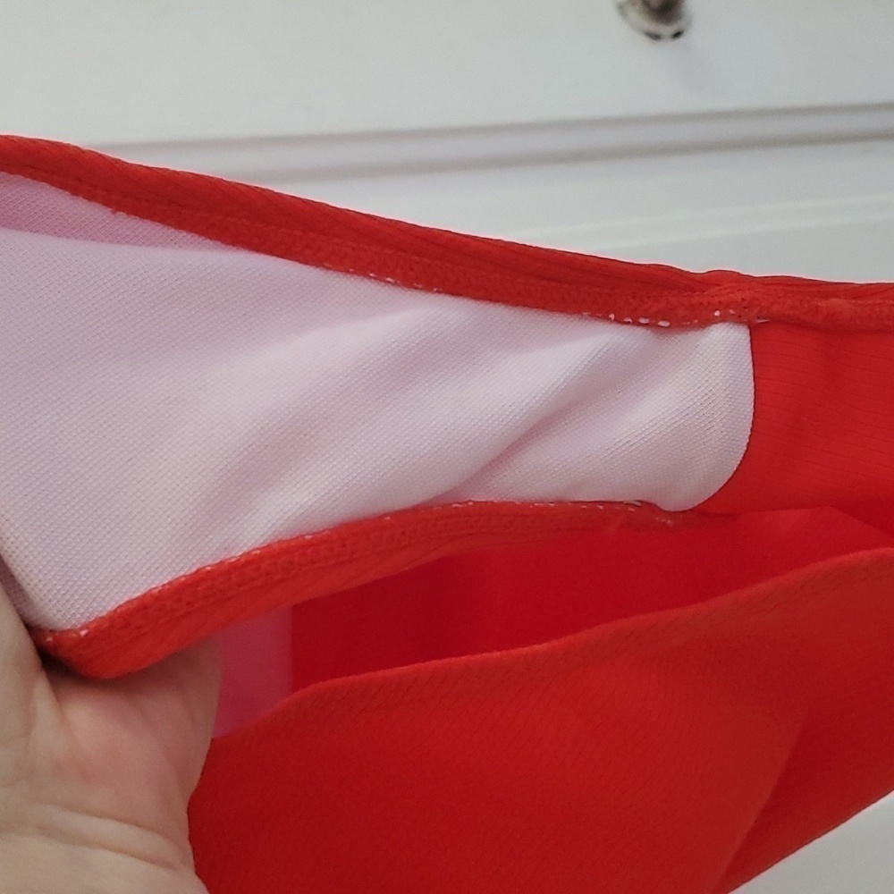 Red Ruffled Strap Ribbed Bathing Suit - Picture 6 of 6